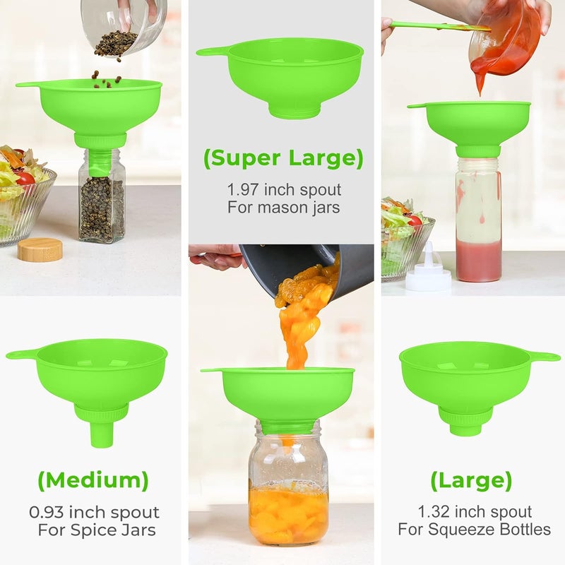 BALIWELL Wide Mouth Kitchen Funnel, Food Grade Plastic Cooking Canning Funnel with 4 Sizes Spouts for Filling Wide and Regular Mason Jars, Spray Dropper Oil Bottle Jug Spices Shampoo Sauce - Image 2